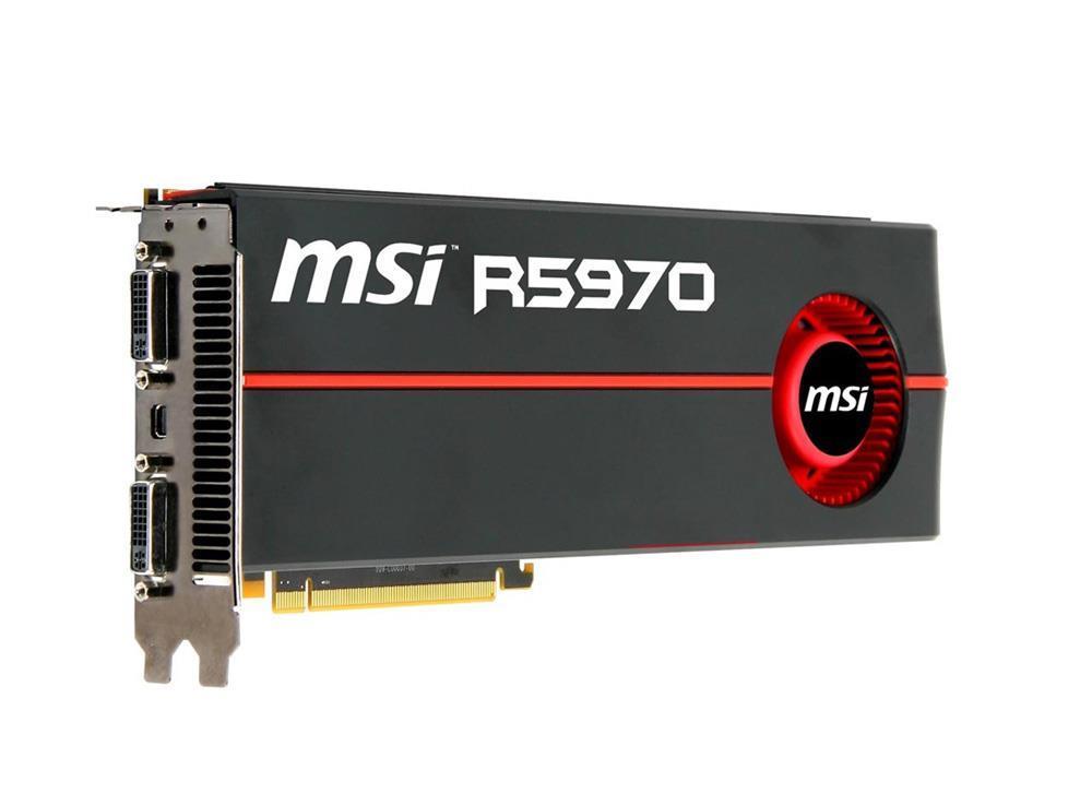 V803-477R MSI Radeon HD 5970 2GB 512-Bit DDR5 PCI Express 2.1 x16 Dual DVI/ HDMI/ D-Sub/ DisplayPort/ HDCP Supported Video Graphics Card