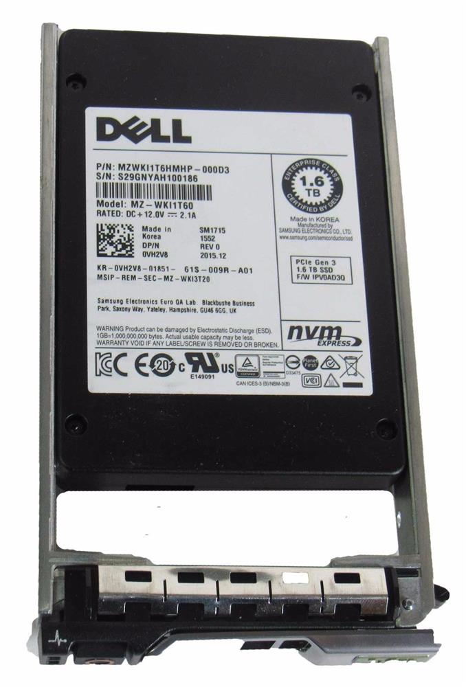 VH2V8 Dell 1.6TB MLC PCI Express 3.0 x4 NVMe Mixed Use U.2 2.5-inch Internal Solid State Drive (SSD)