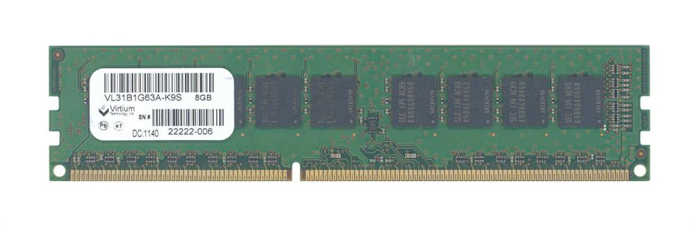 VL31B1G63A-K9S Virtium 8GB PC3-10600 DDR3-1333MHz ECC Unbuffered CL9 240-Pin DIMM Dual Rank Memory Module