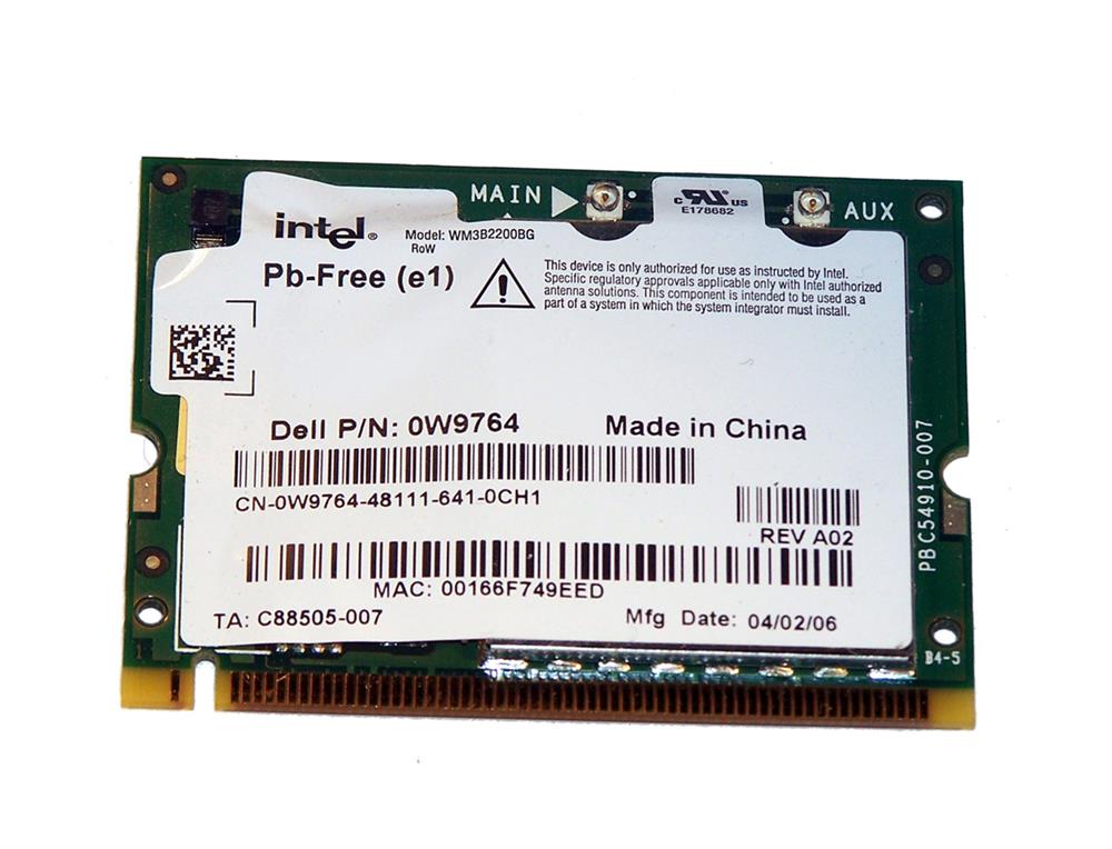 W9764 Dell Intel 54Mbps 802.11b/g Mini PCI Wireless WLAN Card