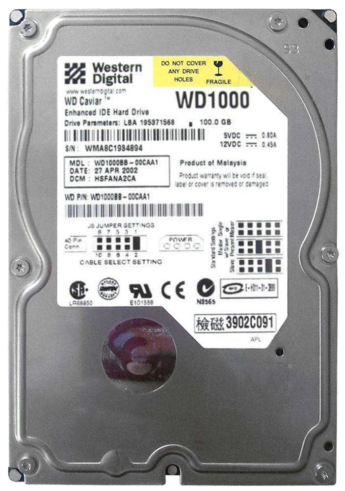 WD1000BB Western Digital Caviar 100GB 7200RPM ATA-100 2MB Cache 3.5-inch Internal Hard Drive