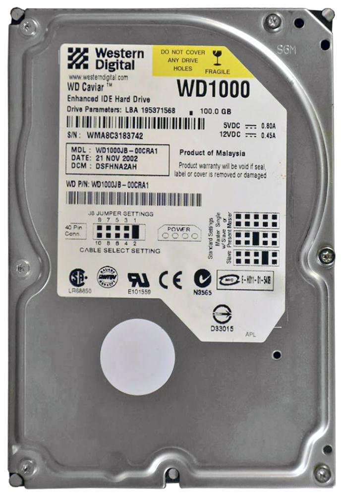WD1000JB Western Digital Caviar 100GB 7200RPM ATA-100 8MB Cache 3.5-inch Internal Hard Drive