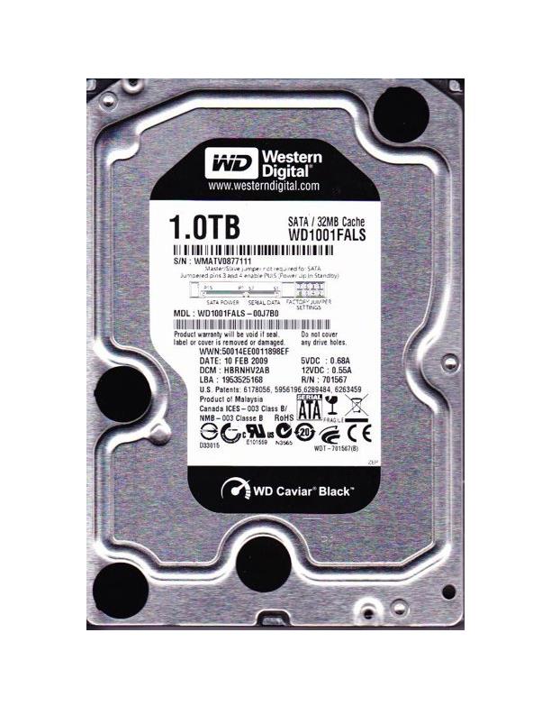 WD1001FALS-OOJ7BO Western Digital Caviar Black 1TB 7200RPM SATA 3Gbps 32MB Cache 3.5-inch Internal Hard Drive