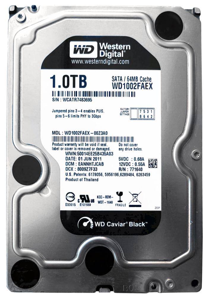 WD1002FAEX-00Z3A0 Western Digital Caviar Black 1TB 7200RPM SATA 6Gbps 64MB Cache 3.5-inch Internal Hard Drive