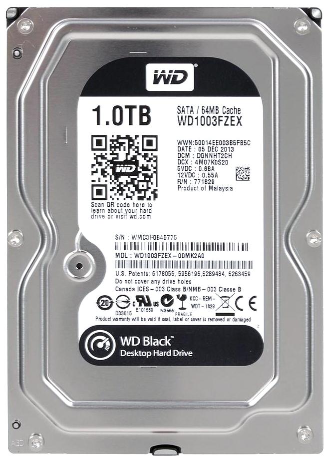 WD1003FZEX Western Digital Black 1TB 7200RPM SATA 6Gbps 64MB Cache 3.5-inch Internal Hard Drive