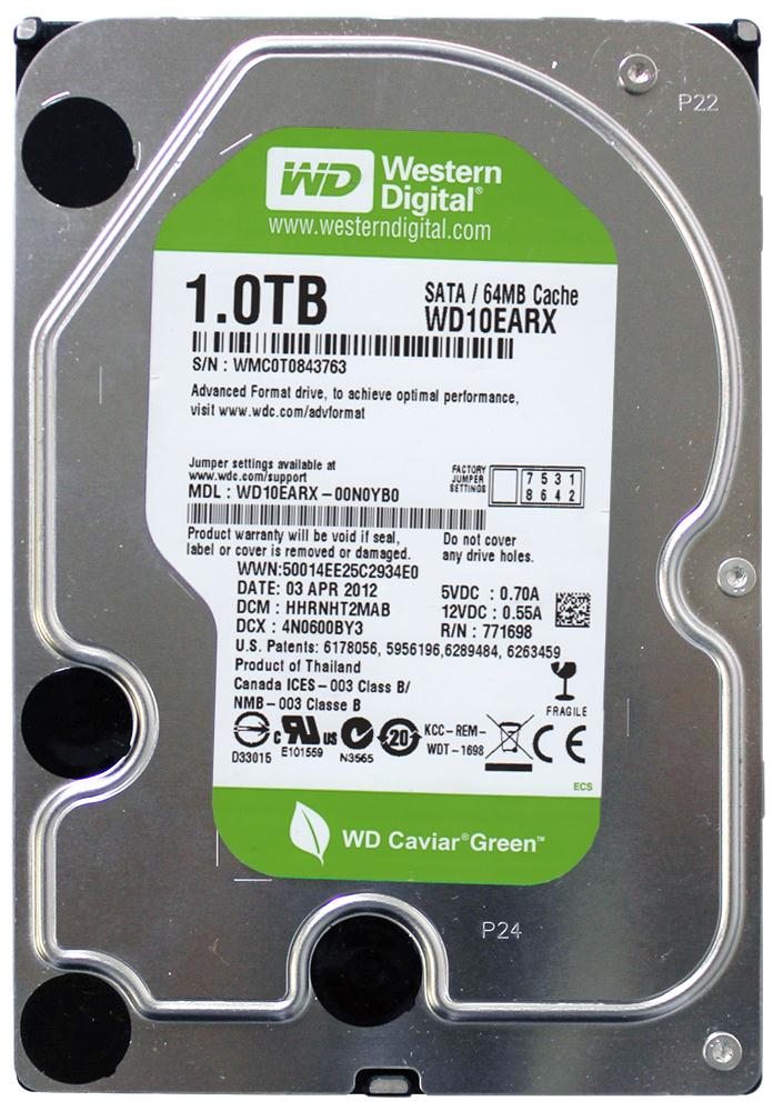 WD10EARX-00N0YB0 Western Digital Caviar Green 1TB 5400RPM SATA 6Gbps 64MB Cache 3.5-inch Internal Hard Drive