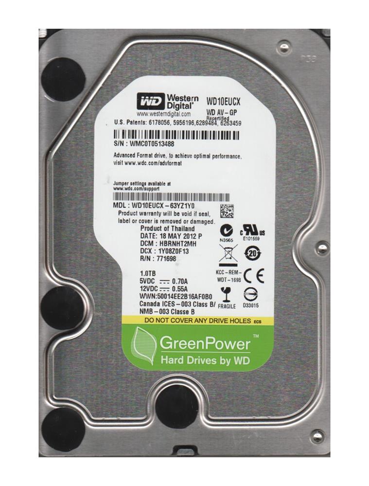 WD10EUCX-63YZ1Y0 Western Digital AV-GP 1TB 5400RPM SATA 6Gbps 16MB Cache 3.5-inch Internal Hard Drive