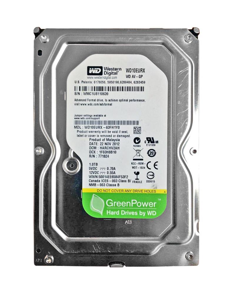 WD10EURX-63FH1Y0 Western Digital AV-GP 1TB 5400RPM SATA 6Gbps 64MB Cache 3.5-inch Internal Hard Drive
