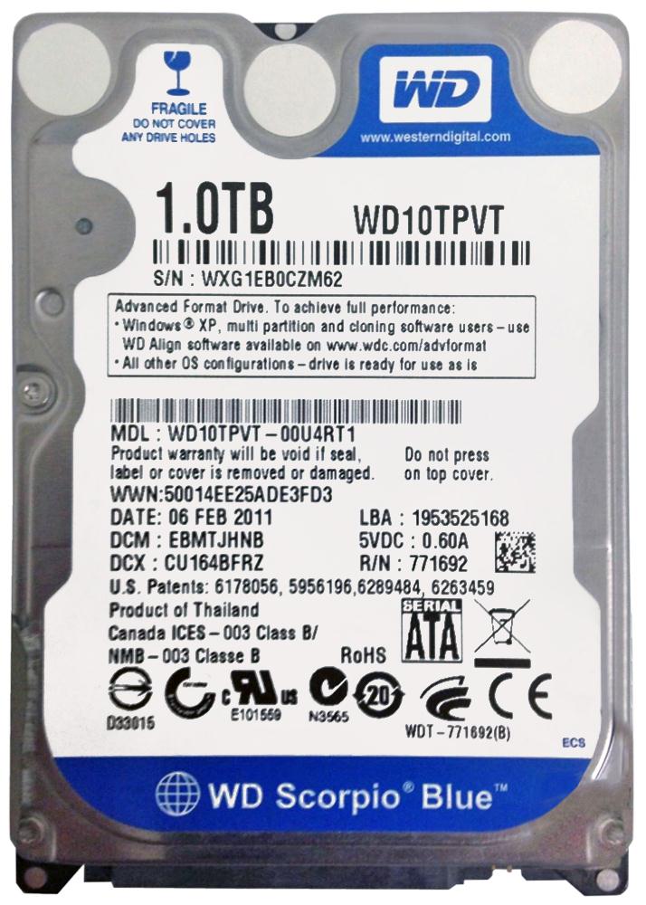 WD10TPVT-00U4RT1 Western Digital Scorpio Blue 1TB 5200RPM SATA 3Gbps 8MB Cache 2.5-inch Internal Hard Drive