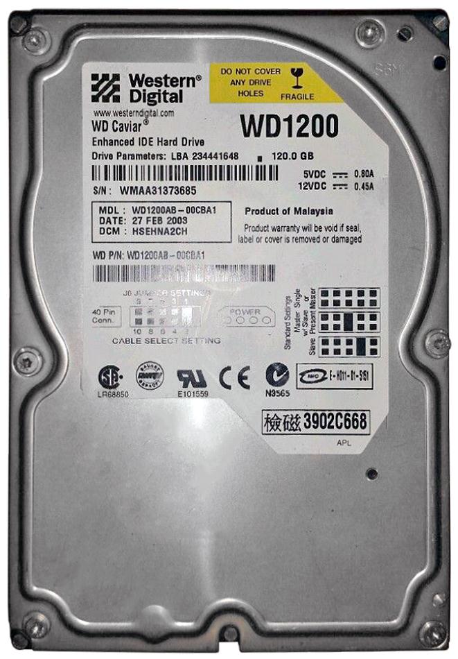 WD1200AB Western Digital Caviar 120GB 5400RPM ATA-100 2MB Cache 3.5-inch Internal Hard Drive