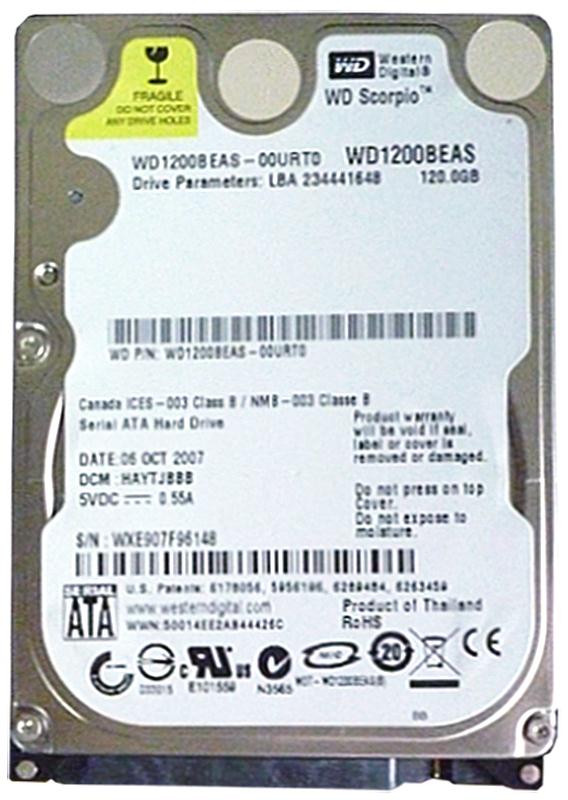 WD1200BEAS Western Digital Scorpio 120GB 5400RPM SATA 1.5Gbps 2MB Cache 2.5-inch Internal Hard Drive