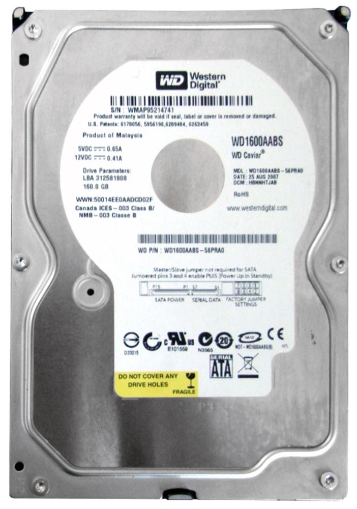 WD1600AABS-56PRA0 Western Digital Caviar Blue 160GB 7200RPM SATA 3Gbps 2MB Cache 3.5-inch Internal Hard Drive