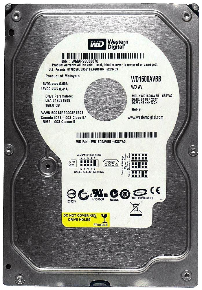 WD1600AVBB-63SYA0 Western Digital AV 160GB 7200RPM ATA-100 2MB Cache 3.5-inch Internal Hard Drive