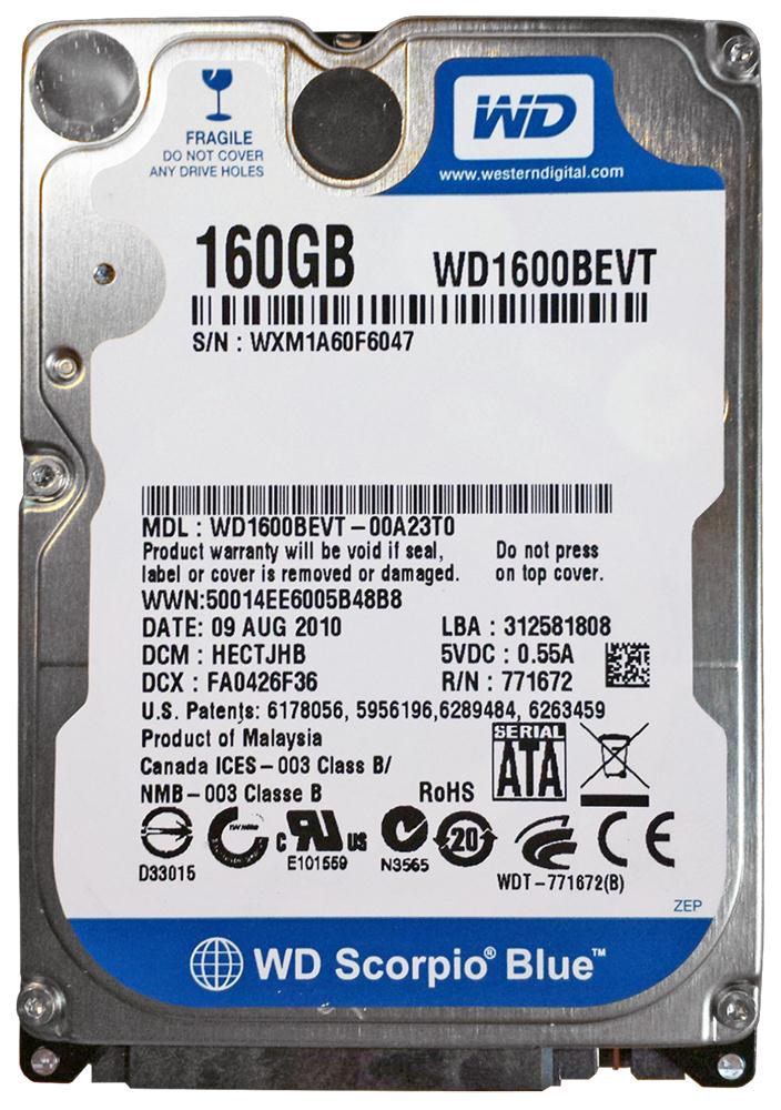 WD1600BEVT-00A23T0 Western Digital Scorpio Blue 160GB 5400RPM SATA 3Gbps 8MB Cache 2.5-inch Internal Hard Drive