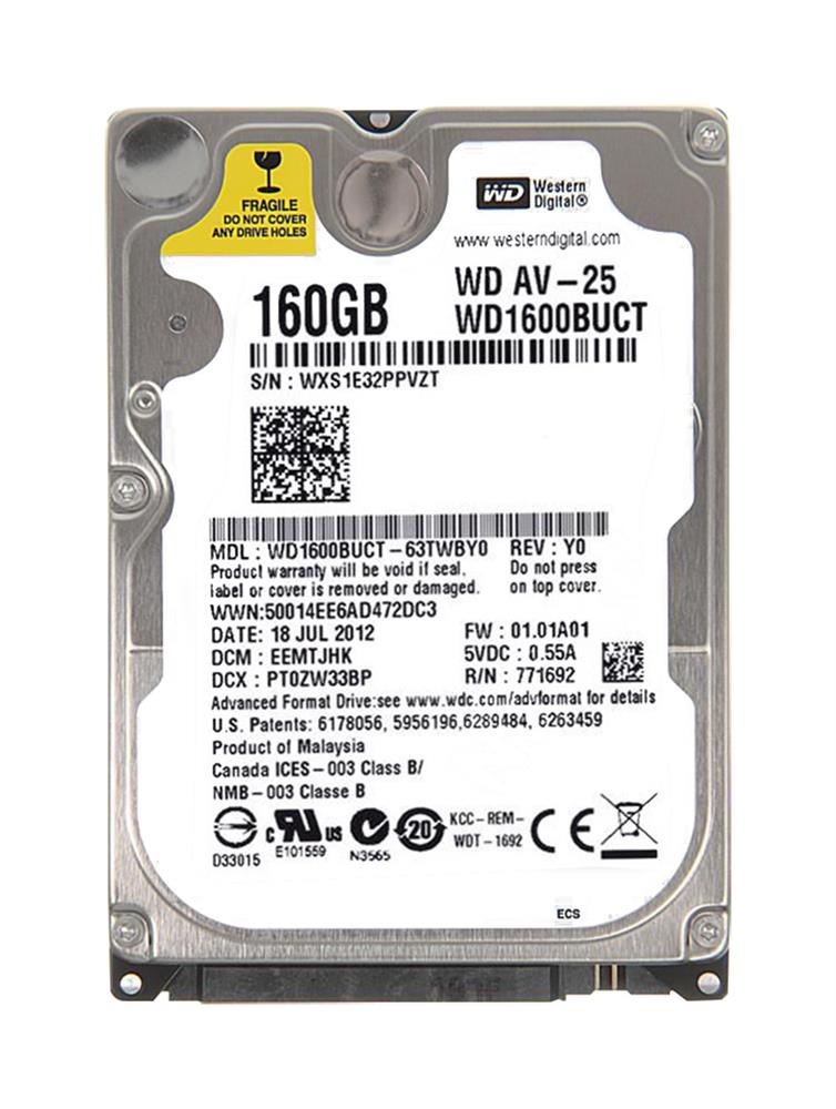 WD1600BUCT Western Digital AV-25 160GB 5400RPM SATA 3Gbps 16MB Cache 2.5-inch Internal Hard Drive