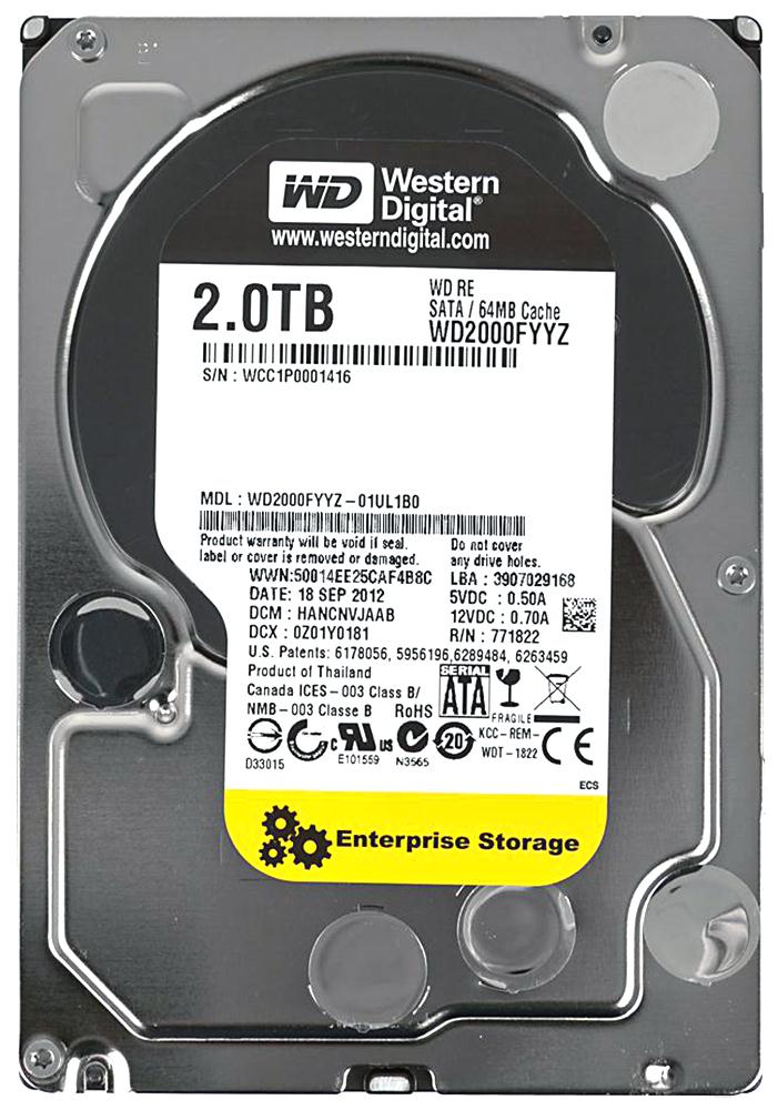 WD2000FYYZ-01UL1B0 Western Digital RE 2TB 7200RPM SATA 6Gbps 64MB Cache 3.5-inch Internal Hard Drive