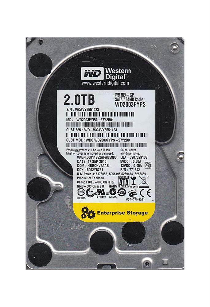 WD2003FYPS-27Y2BO Western Digital RE4 2TB 7200RPM SATA 3Gbps 64MB Cache 3.5-inch Internal Hard Drive