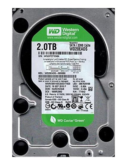 WD20EADS-OOR6BO Western Digital Caviar Green 2TB 5400RPM SATA 3Gbps 32MB Cache 3.5-inch Internal Hard Drive