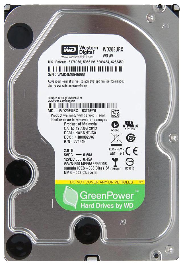 WD20EURX-63T0FY0 Western Digital AV-GP 2TB 5400RPM SATA 6Gbps 64MB Cache 3.5-inch Internal Hard Drive