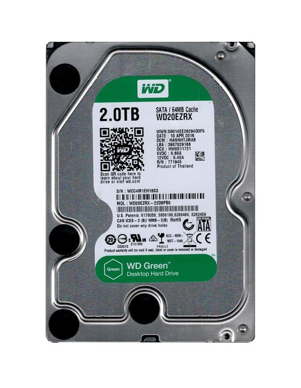 WD20EZRX-22D8PBO Western Digital Green 2TB 5400RPM SATA 6Gbps 64MB Cache 3.5-inch Internal Hard Drive