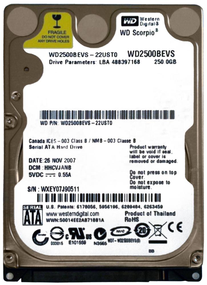 WD2500BEVS Western Digital Scorpio Blue 250GB 5400RPM SATA 1.5Gbps 8MB Cache 2.5-inch Internal Hard Drive
