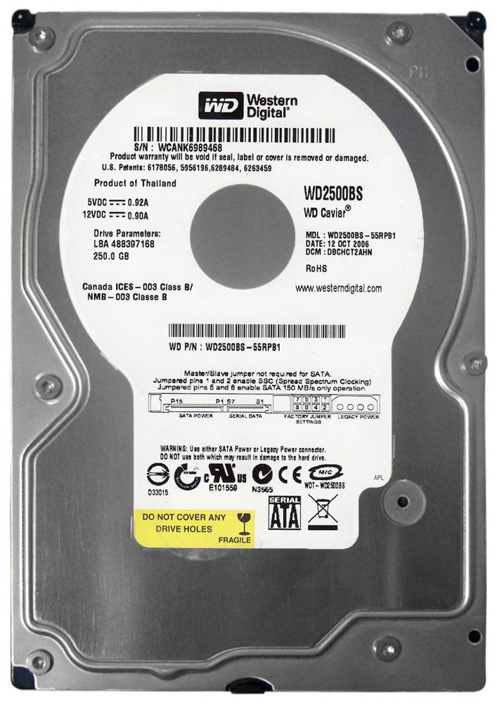 WD2500BS Western Digital Caviar Blue 250GB 7200RPM SATA 1.5Gbps 2MB Cache 3.5-inch Internal Hard Drive