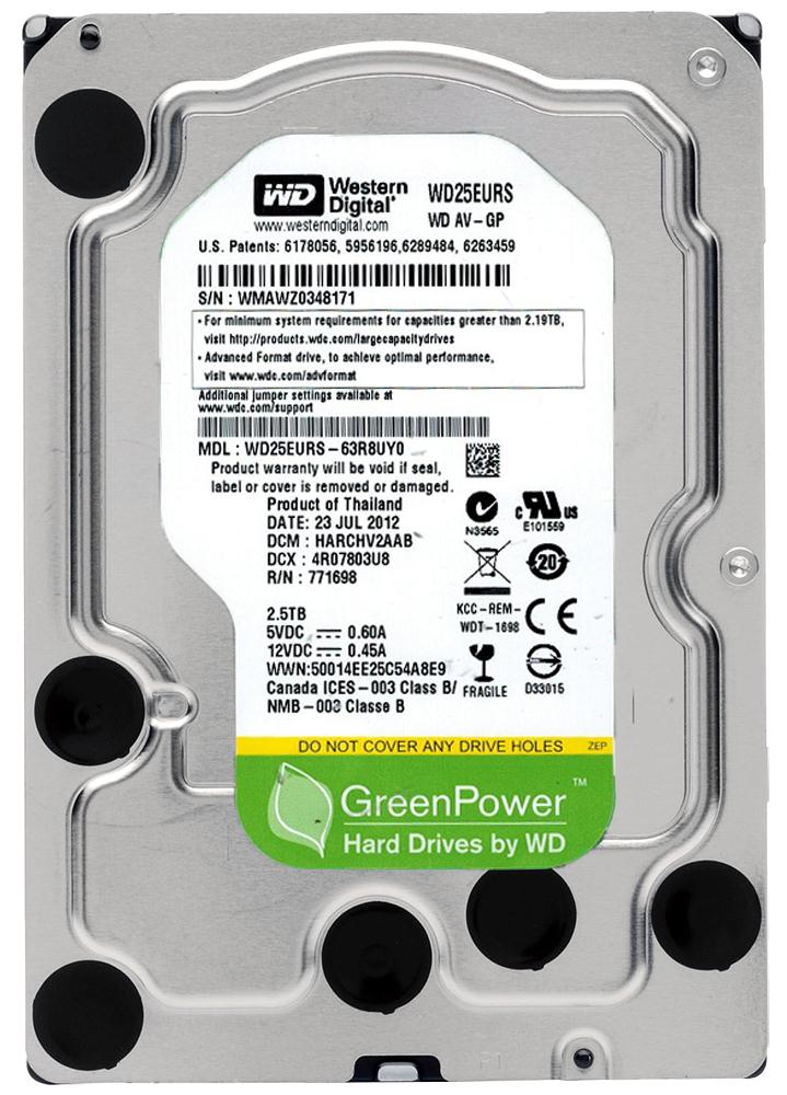 WD25EURS-63R8UY0 Western Digital AV-GP 2.5TB 5400RPM SATA 3Gbps 64MB Cache 3.5-inch Internal Hard Drive