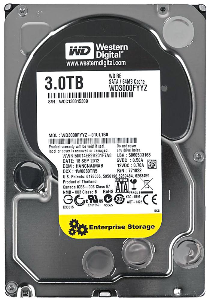 WD3000FYYZ Western Digital RE 3TB 7200RPM SATA 6Gbps 64MB Cache 3.5-inch Internal Hard Drive