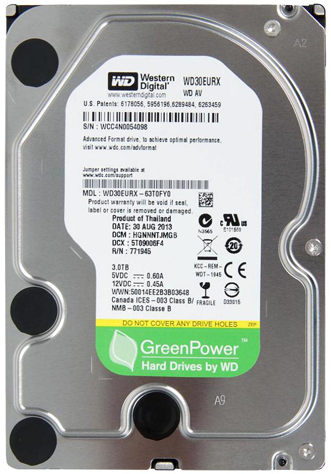 WD30EURX-63T0FY0 Western Digital AV-GP 3TB 5400RPM SATA 6Gbps 64MB Cache 3.5-inch Internal Hard Drive