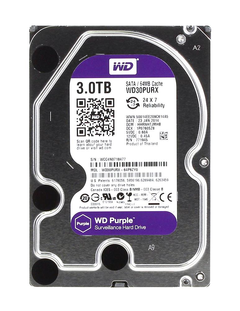 WD30PURX-64P6ZY0 Western Digital Purple 3TB 5400RPM SATA 6Gbps 64MB Cache 3.5-inch Internal Hard Drive