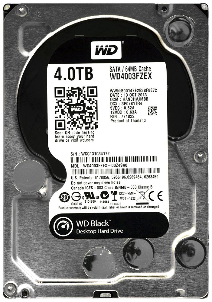 WD4003FZEX-00Z4SA0 Western Digital Black 4TB 7200RPM SATA 6Gbps 64MB Cache 3.5-inch Internal Hard Drive