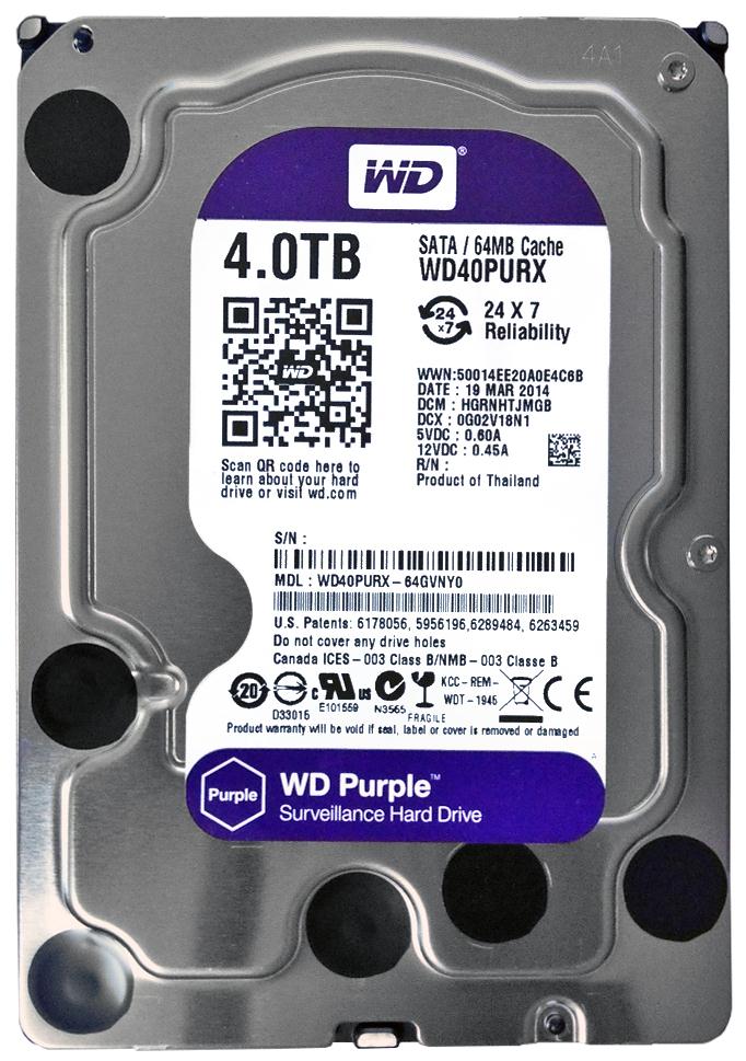 WD40PURX Western Digital Purple 4TB 5400RPM SATA 6Gbps 64MB Cache 3.5-inch Internal Hard Drive