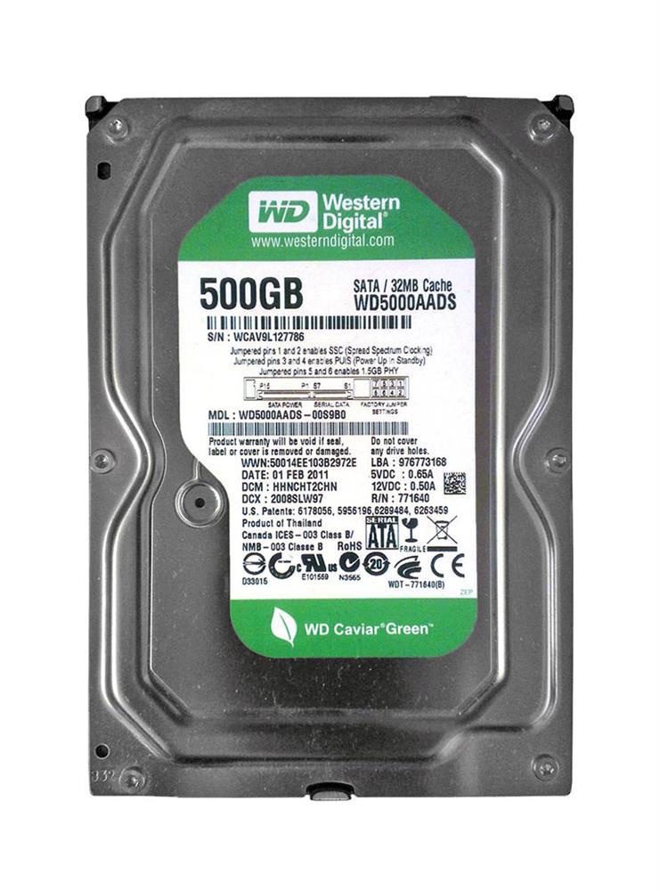 WD5000AADS00S9B0 Western Digital Caviar Green 500GB 5400RPM SATA 3Gbps 32MB Cache 3.5-inch Internal Hard Drive