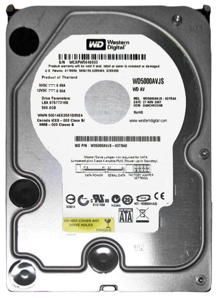 WD5000AVJS Western Digital AV 500GB 7200RPM SATA 3Gbps 8MB Cache 3.5-inch Internal Hard Drive