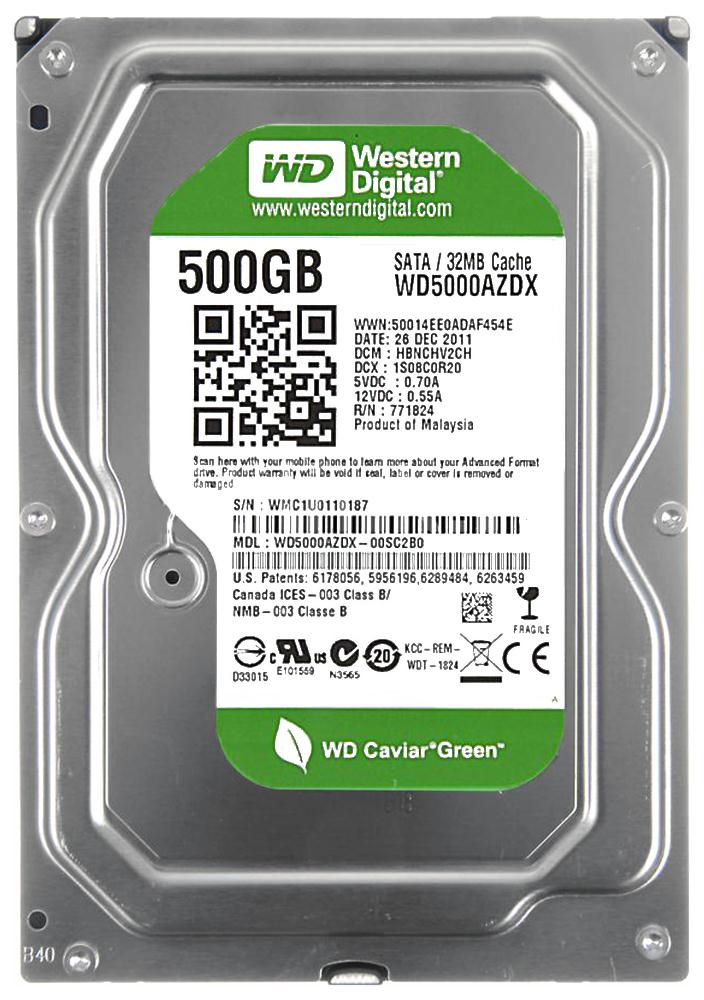 WD5000AZDX-00SC2B0 Western Digital Caviar Green 500GB 5400RPM SATA 6Gbps 32MB Cache 3.5-inch Internal Hard Drive