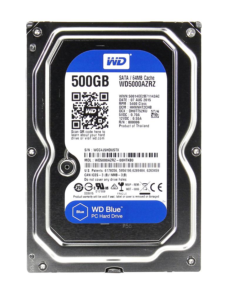 WD5000AZRZ-00HTKB0 Western Digital Blue 500GB 5400RPM SATA 6Gbps 64MB Cache 3.5-inch Internal Hard Drive