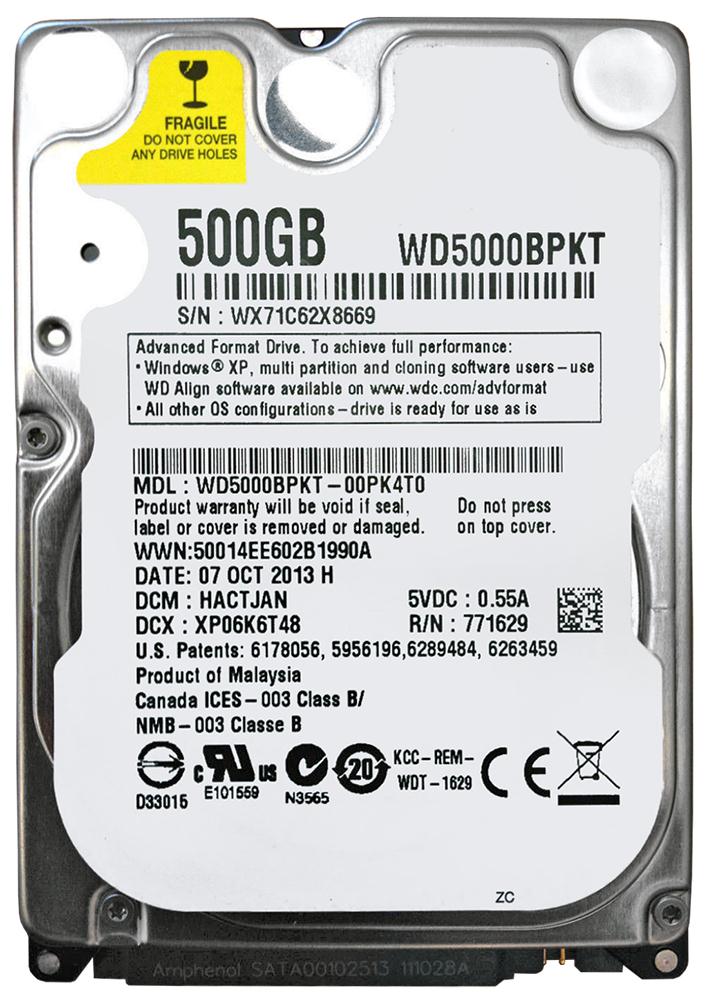 WD5000BPKT-00PK4T0 Western Digital Scorpio Black 500GB 7200RPM SATA 3Gbps 16MB Cache 2.5-inch Internal Hard Drive