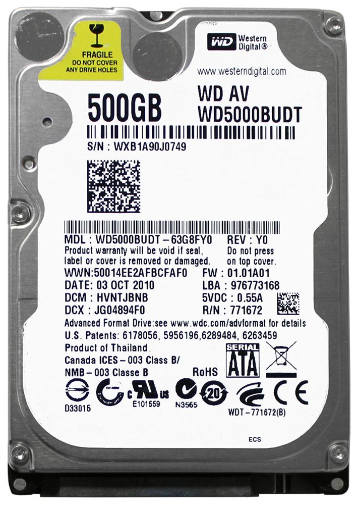 WD5000BUDT-63G8FY0 Western Digital AV-25 500GB 5400RPM SATA 3Gbps 32MB Cache 2.5-inch Internal Hard Drive