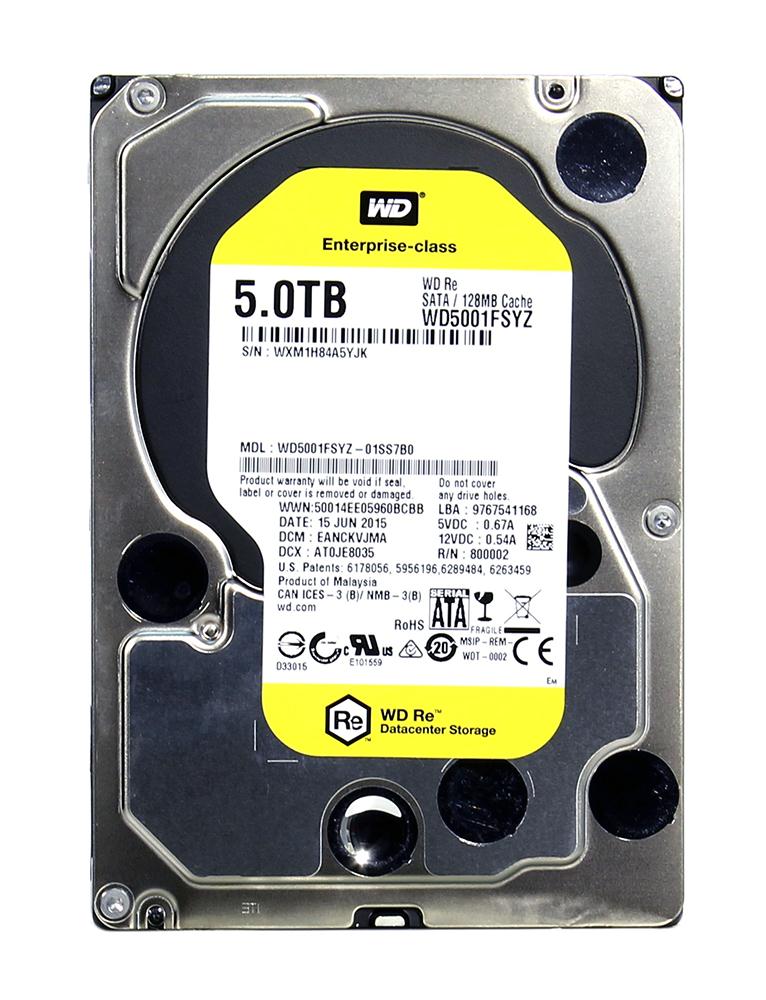 WD5001FSYZ-01SS7B0 Western Digital Re 5TB 7200RPM SATA 6Gbps 128MB Cache 3.5-inch Internal Hard Drive