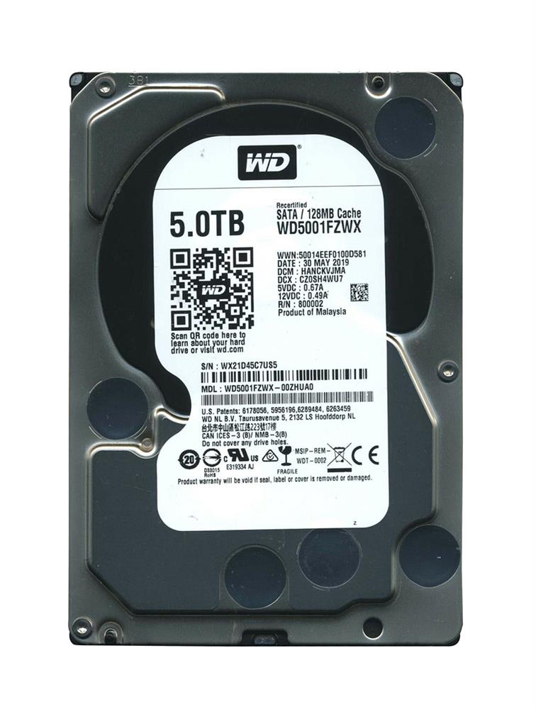 WD5001FZWX-OOZHUAO Western Digital Black 5TB 7200RPM SATA 6Gbps 128MB Cache 3.5-inch Internal Hard Drive