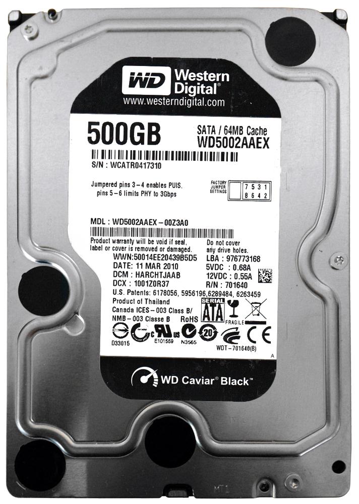 WD5002AAEX Western Digital Caviar Black 500GB 7200RPM SATA 6Gbps 32MB Cache 3.5-inch Internal Hard Drive