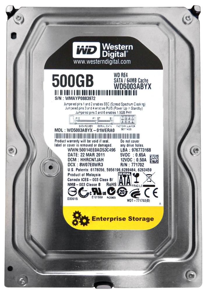 WD5003ABYX Western Digital RE4 500GB 7200RPM SATA 3Gbps 64MB Cache 3.5-inch Internal Hard Drive
