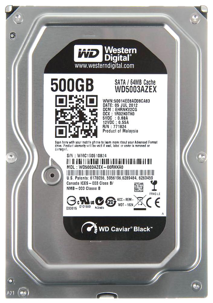 WD5003AZEX-00RKKA0 Western Digital Black 500GB 7200RPM SATA 6Gbps 64MB Cache 3.5-inch Internal Hard Drive