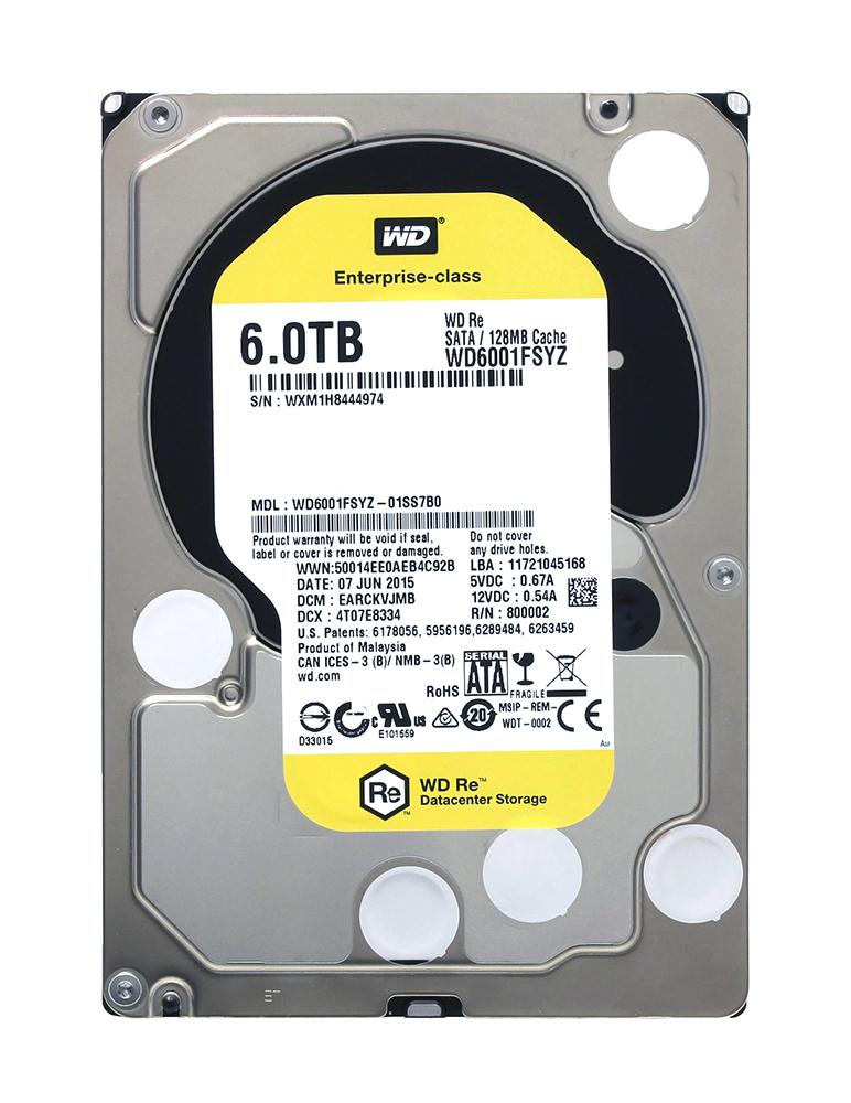 WD6001FSYZ Western Digital Re 6TB 7200RPM SATA 6Gbps 128MB Cache 3.5-inch Internal Hard Drive