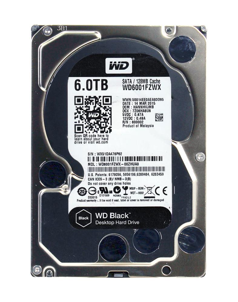 WD6001FZWX-00ZHUA0 Western Digital Black 6TB 7200RPM SATA 6Gbps 128MB Cache 3.5-inch Internal Hard Drive