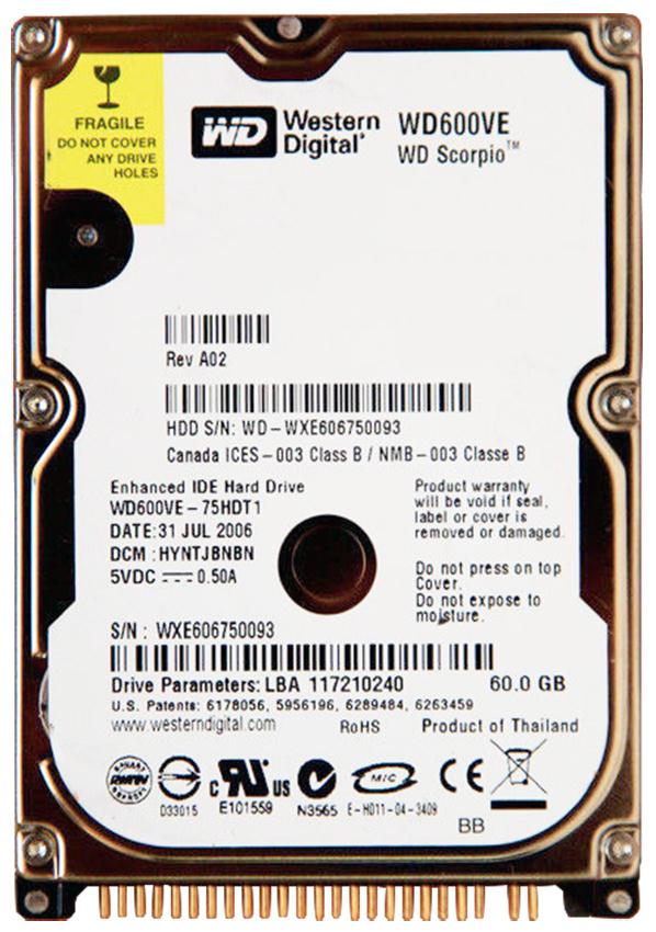 WD600VE Western Digital Scorpio Blue 60GB 5400RPM ATA-100 8MB Cache 2.5-inch Internal Hard Drive