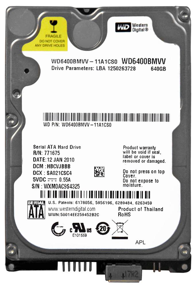 WD6400BMVV Western Digital 640GB 5400RPM USB 2.0 2.5-inch Internal Hard Drive