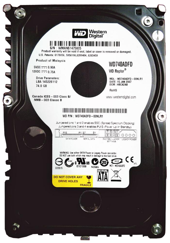 WD740ADFD Western Digital Raptor 74GB 10000RPM SATA 1.5Gbps 16MB Cache 3.5-inch Internal Hard Drive