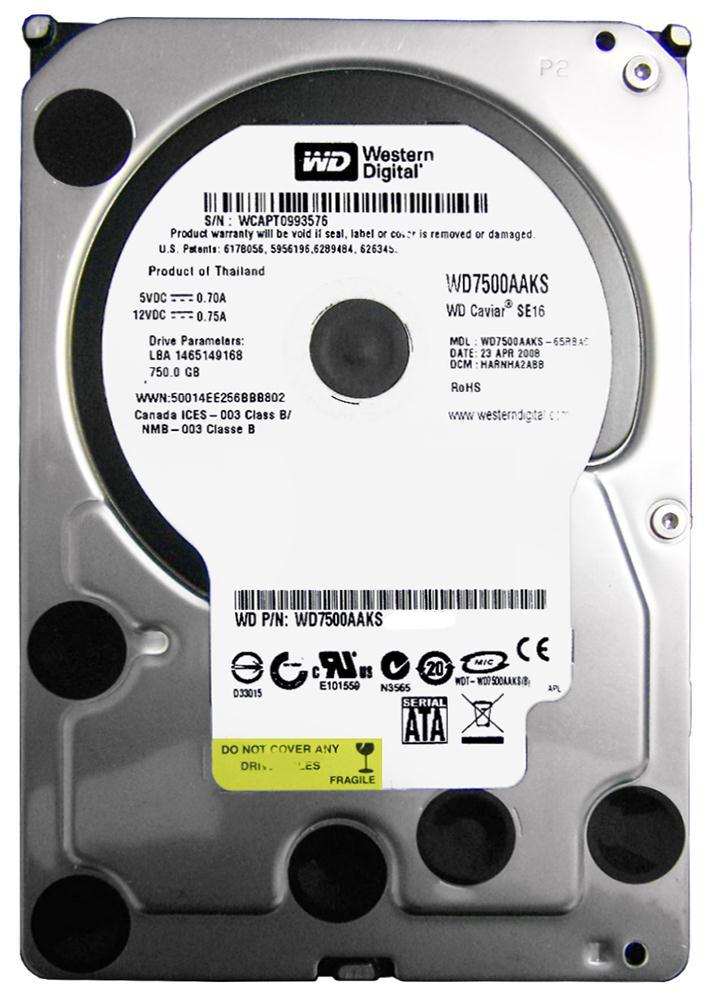 WD7500AAKS-22RBAO Western Digital Caviar Blue 750GB 7200RPM SATA 3Gbps 16MB Cache 3.5-inch Internal Hard Drive