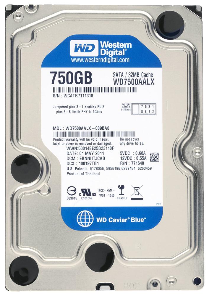 WD7500AALX-009BA0 Western Digital Caviar Blue 750GB 7200RPM SATA 6Gbps 32MB Cache 3.5-inch Internal Hard Drive